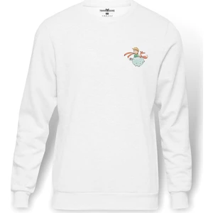Küçük Prens Göğüs Baskı Çizgi Film Baskılı Beyaz Erkek Örme Sweatshirt Uzun kol