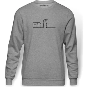 Meraklı Pen Home Baskılı Gri Melanj Erkek Örme Sweatshirt Uzun kol