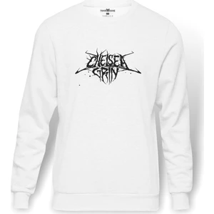 Chelsea Grin Logo Baskılı Beyaz Erkek Örme Sweatshirt Uzun kol