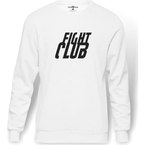 Fight Club Logo Baskılı Beyaz Erkek Örme Sweatshirt Uzun kol