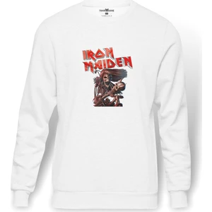 İron Maiden Ed Force One Canavar Yolda Baskılı Beyaz Erkek Örme Sweatshirt Uzun kol