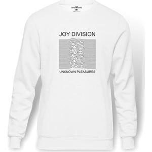 Joy Division Baskılı Beyaz Erkek Örme Sweatshirt Uzun kol