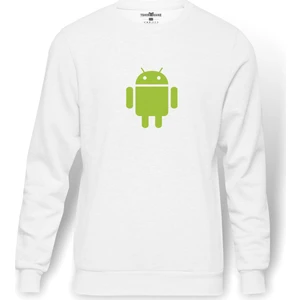 Android LOGO Baskılı Beyaz Erkek Örme Sweatshirt Uzun kol