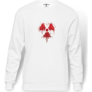 Queen Baskılı Beyaz Erkek Örme Sweatshirt Uzun kol