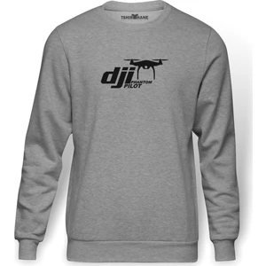 Dji Phantom Pilot Drone Vinyl Decal Baskılı Gri Melanj Erkek Örme Sweatshirt Uzun kol