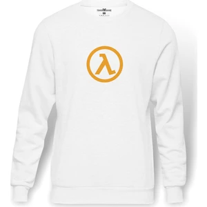 Half Life Logo Baskılı Beyaz Erkek Örme Sweatshirt Uzun kol