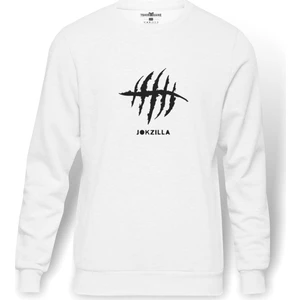 Jokzilla Logo Baskılı Beyaz Erkek Örme Sweatshirt Uzun kol