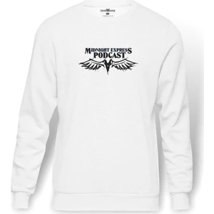 EXPRESS PODCAST Baskılı Beyaz Erkek Örme Sweatshirt Uzun kol