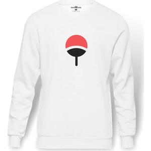 Uchiha Clan Baskılı Beyaz Erkek Örme Sweatshirt Uzun kol