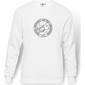 Rocket Logo Baskılı Beyaz Erkek Örme Sweatshirt Uzun kol