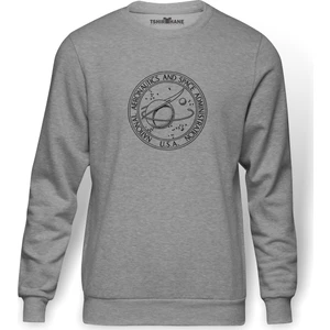 Rocket Logo Baskılı Gri Melanj Erkek Örme Sweatshirt Uzun kol