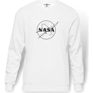 NASA Baskılı Beyaz Erkek Örme Sweatshirt Uzun kol