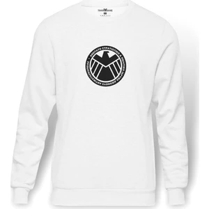 H I E L D Baskılı Beyaz Erkek Örme Sweatshirt Uzun kol