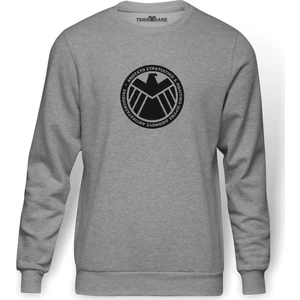 H I E L D Baskılı Gri Melanj Erkek Örme Sweatshirt Uzun kol