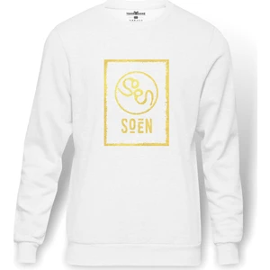 Soen Symbol Text Baskılı Beyaz Erkek Örme Sweatshirt Uzun kol