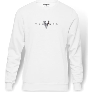 Vikings Baskılı Beyaz Erkek Örme Sweatshirt Uzun kol