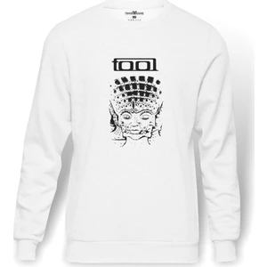 Tool Band Baskılı Beyaz Erkek Örme Sweatshirt Uzun kol