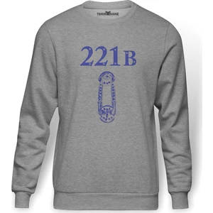 Sherlock Holmes Baskılı Gri Melanj Erkek Örme Sweatshirt Uzun kol