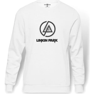 Linkin Park Baskılı Beyaz Erkek Örme Sweatshirt Uzun kol
