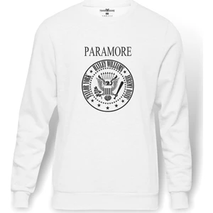 Paramore Baskılı Beyaz Erkek Örme Sweatshirt Uzun kol