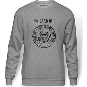 Paramore Baskılı Gri Melanj Erkek Örme Sweatshirt Uzun kol