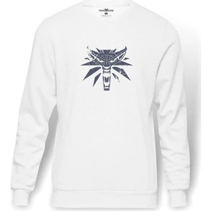 Witcher  Baskılı Beyaz Erkek Örme Sweatshirt Uzun kol
