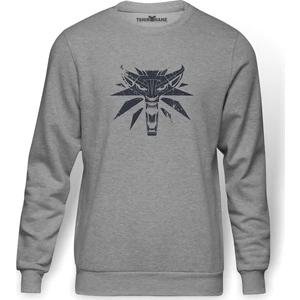 Witcher  Baskılı Gri Melanj Erkek Örme Sweatshirt Uzun kol