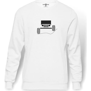 Jeep Baskılı Beyaz Erkek Örme Sweatshirt Uzun kol