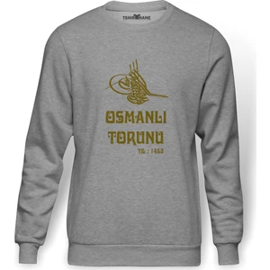 OSMANLI TORUNU TUGRA 1453 Baskılı Gri Melanj Erkek Örme Sweatshirt Uzun kol