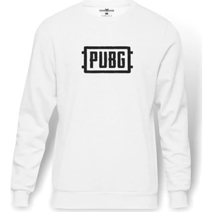 Pubg Logo Baskılı Beyaz Erkek Örme Sweatshirt Uzun kol