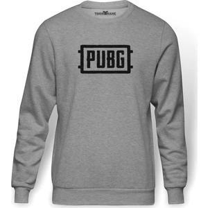 Pubg Logo Baskılı Gri Melanj Erkek Örme Sweatshirt Uzun kol