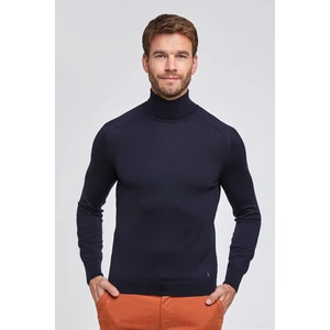 Boğazlı Slim Fit Lacivert Merino Yün Triko