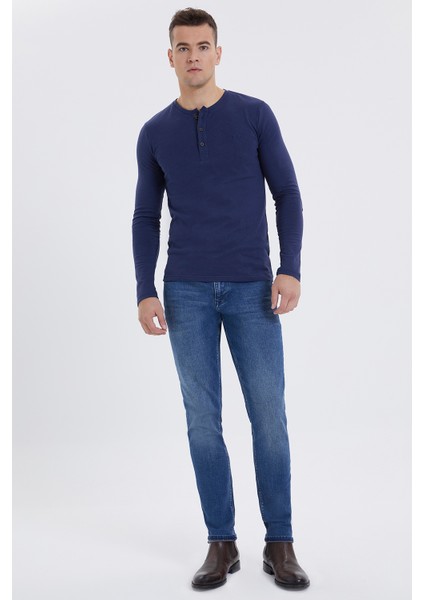 Grandad Erkek O Yaka Patlı Sweatshirt