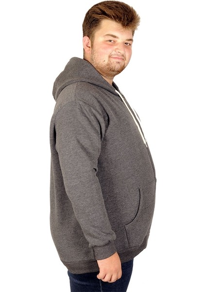 Erkek Sweatshirt Kapşonlu Zippered Basic 20543 Anramelanj