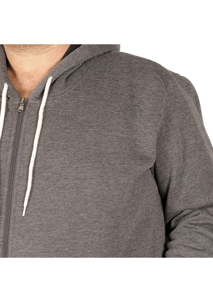Erkek Sweatshirt Kapşonlu Zippered Basic 20543 Anramelanj