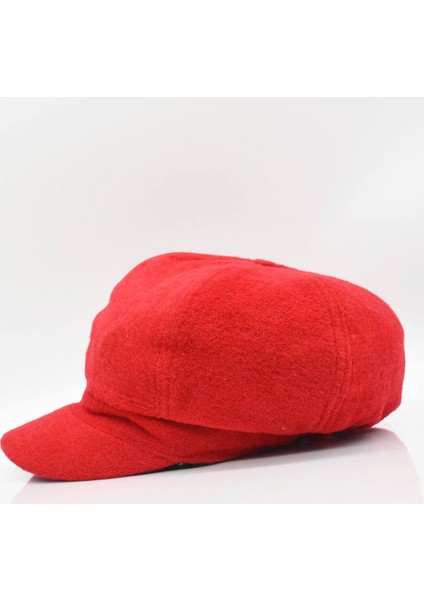 Kırmızı Bayan Şapka Kadın Kasket Yün Flat Cap