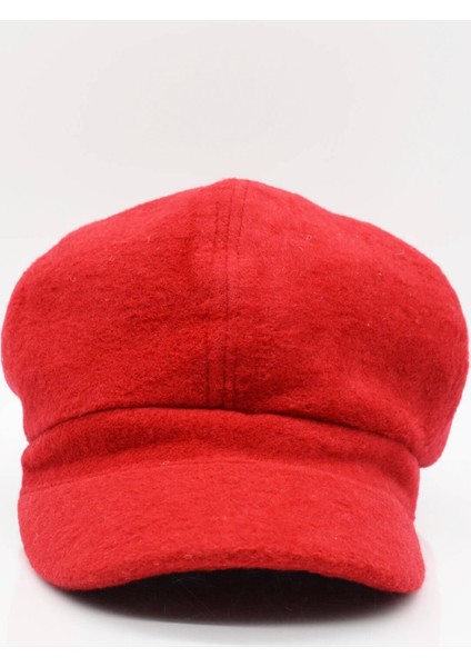 Kırmızı Bayan Şapka Kadın Kasket Yün Flat Cap