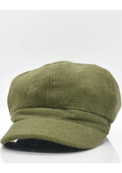 Haki Bayan Şapka Kadın Kasket Yün Flat Cap