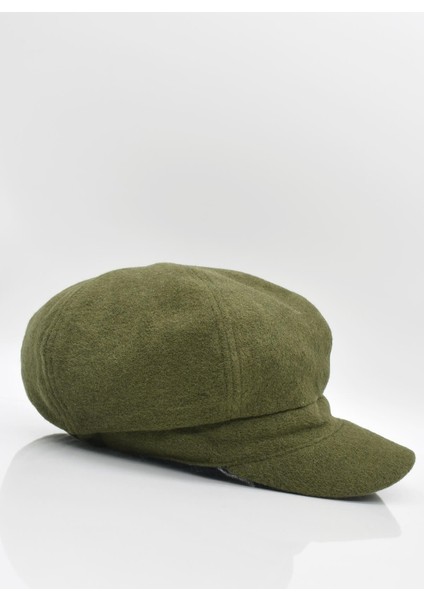 Haki Bayan Şapka Kadın Kasket Yün Flat Cap