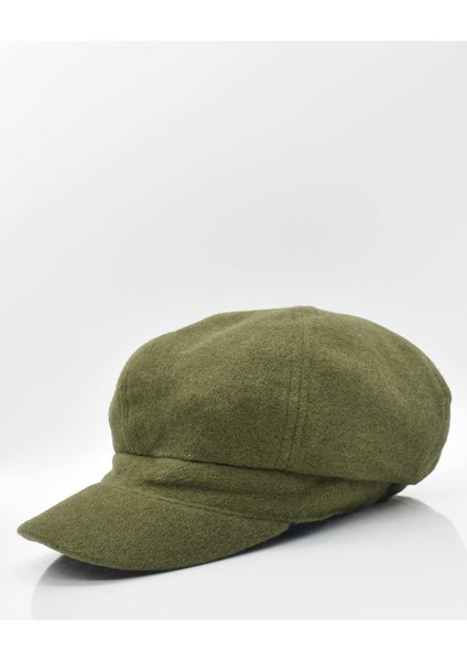 Haki Bayan Şapka Kadın Kasket Yün Flat Cap