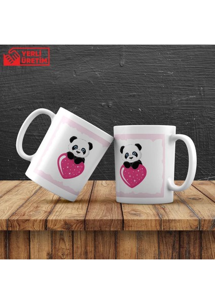 Kalpli Ağaç Altında Sallanan Aşıklar Biblo Kalp Tutan Panda Kupa Sevgiliye Hediye Seti