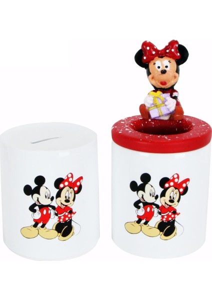 Mickey Mouse Minnie Mouse Biblolu Tasarım Kalemlik Mickey Minnie Kumbara Hediye Seti