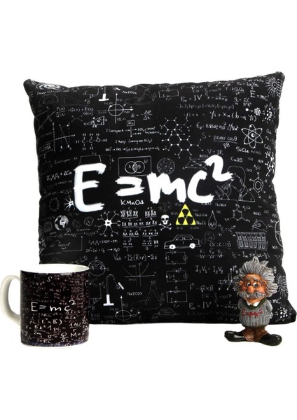 Einstein Biblo Einstein Yastık Einstein Emc2 Tasarımlı Kupa Hediye Seti