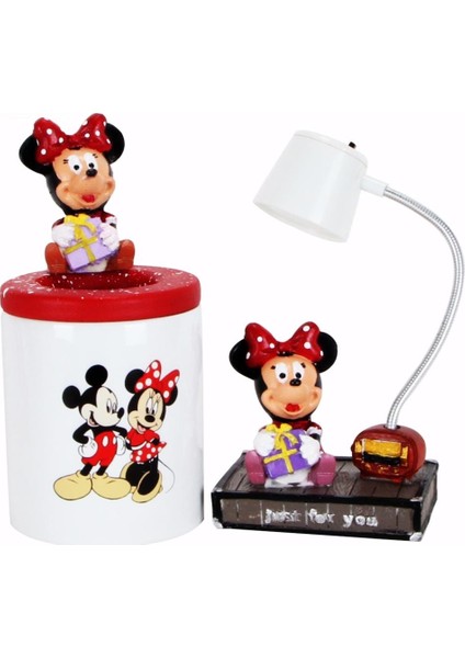 Minnie Mouse Işıklı Biblo Masa Gece Lambası Mickey Mouse Minnie Mouse Kalemlik Hediye Seti
