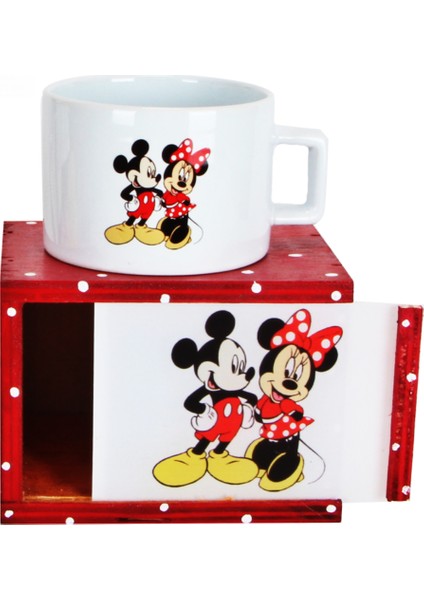 Minnie Mouse Mickey Mouse Tasarımlı Puantiyeli Kutulu Kupa Minnie Mickey Puf Yastık Hediye Seti