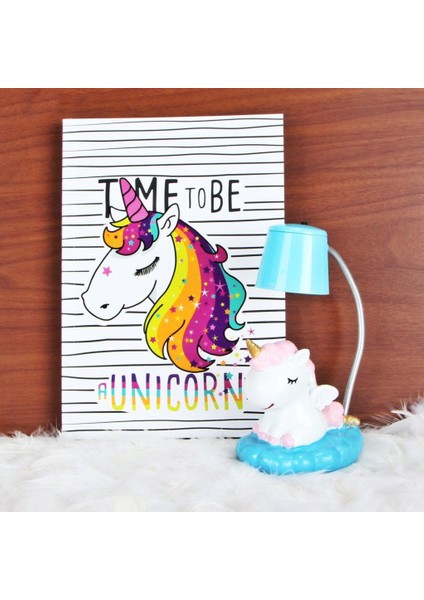 Unicorn Günlük Hatıra Defteri Sevimli Ponçik Unicorn Masa Gece Lambası Biblo Hediye Seti