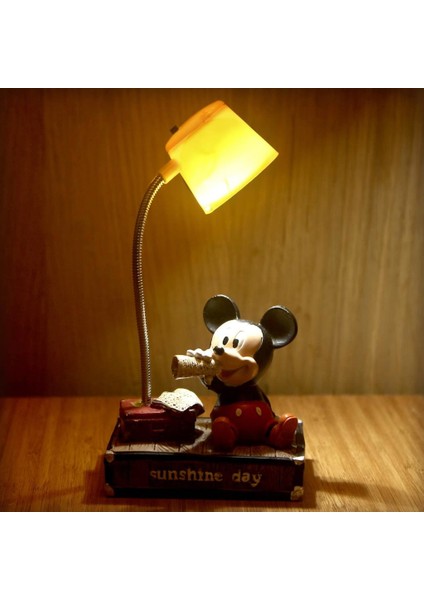 Mickey Mouse Minnie Mouse Puf Yastık Mickey Mouse Masa Gece Lambası Işıklı Biblo Hediye Seti