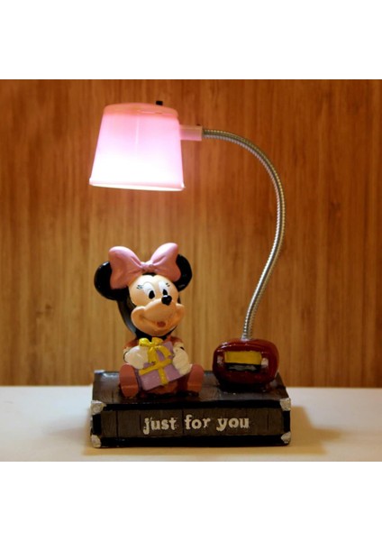 Mickey Mouse ve Minnie Mouse Sarı Pembe Işıklı Masa Gece Lambası Biblo Hediye Seti
