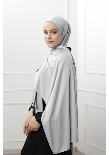Likralı Penye Viskon Şal 70x180cm - Gümüş