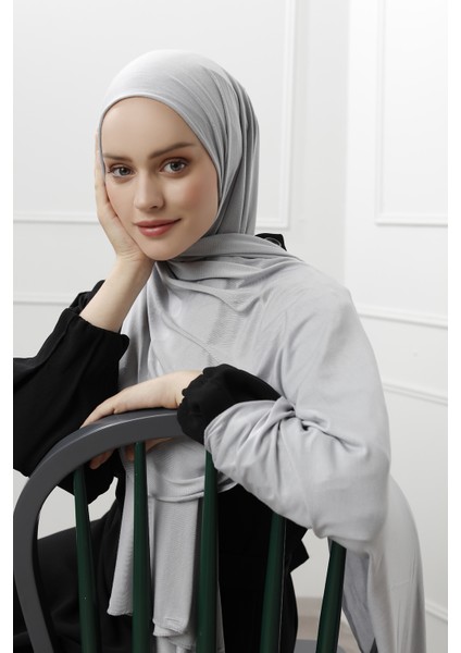Likralı Penye Viskon Şal 70x180cm - Gümüş